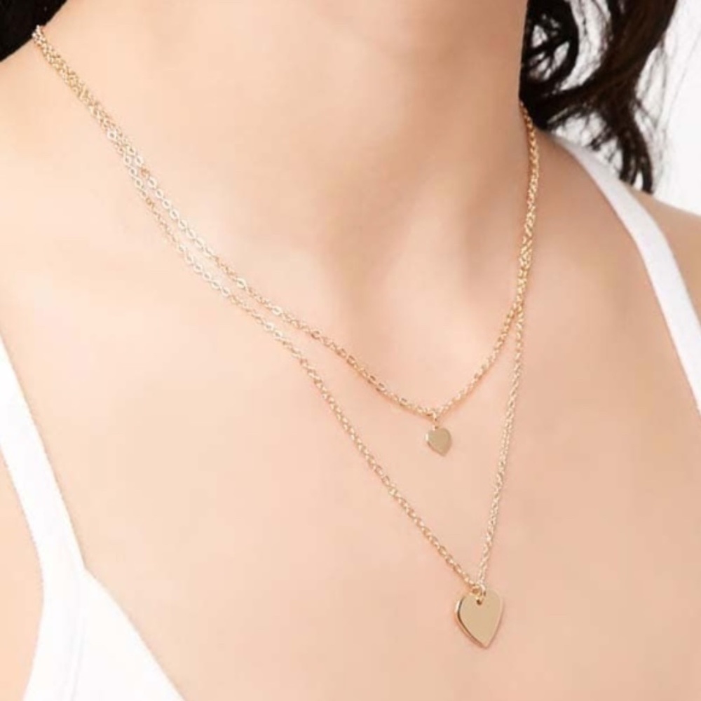 New Women's Heart Pendant Necklace Set Gold